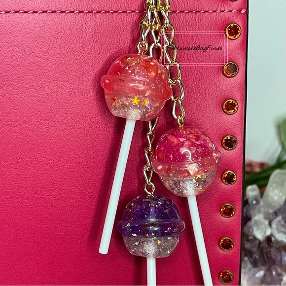 Cosmic Candy Cluster Glitter Star Iridescent Pink Purple Lollipop Y2K Bag Charm - Picture 9 of 9